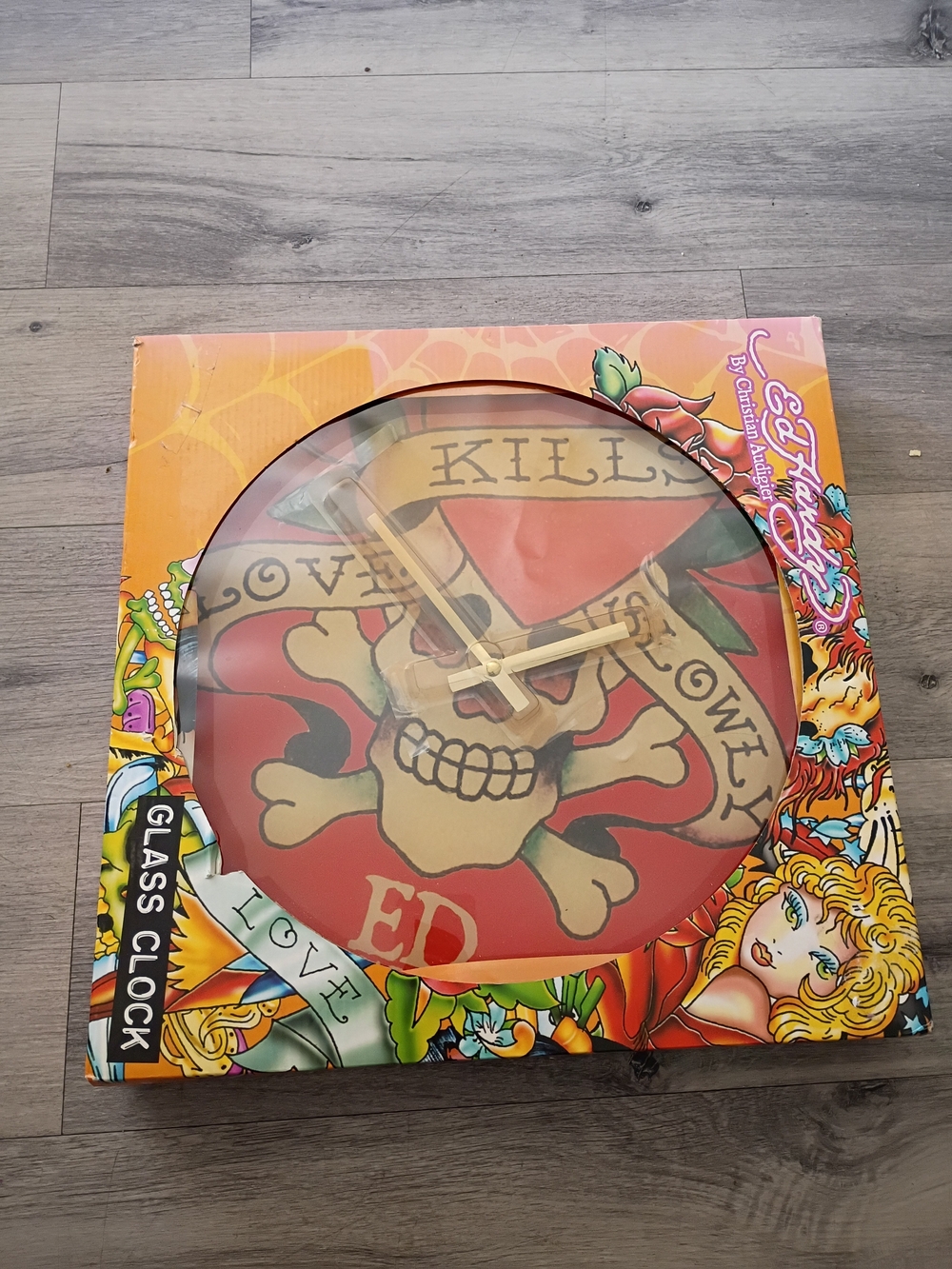Ed Hardy Red Skull~ Glass Wall Clock✨